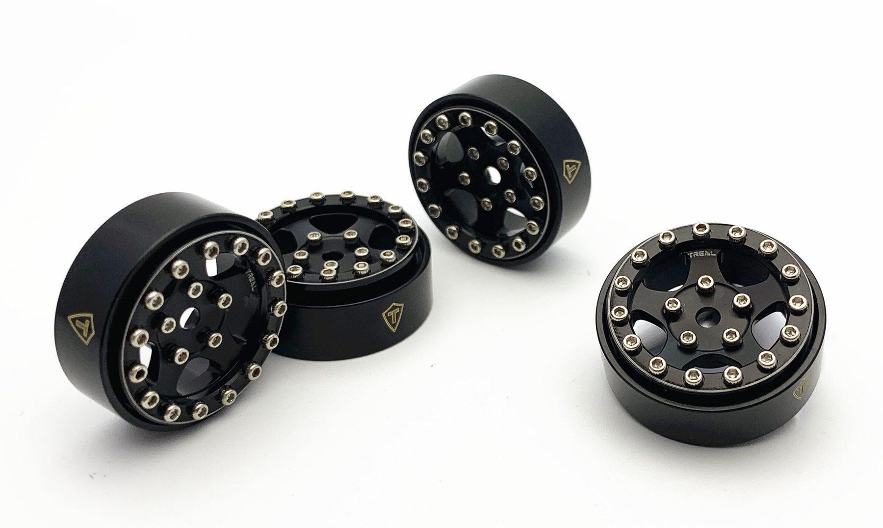 Treal 1.0 Beadlock Wheels for SCX24 with Brass Rings Weighted 22.4g-B Type (Black-Black)