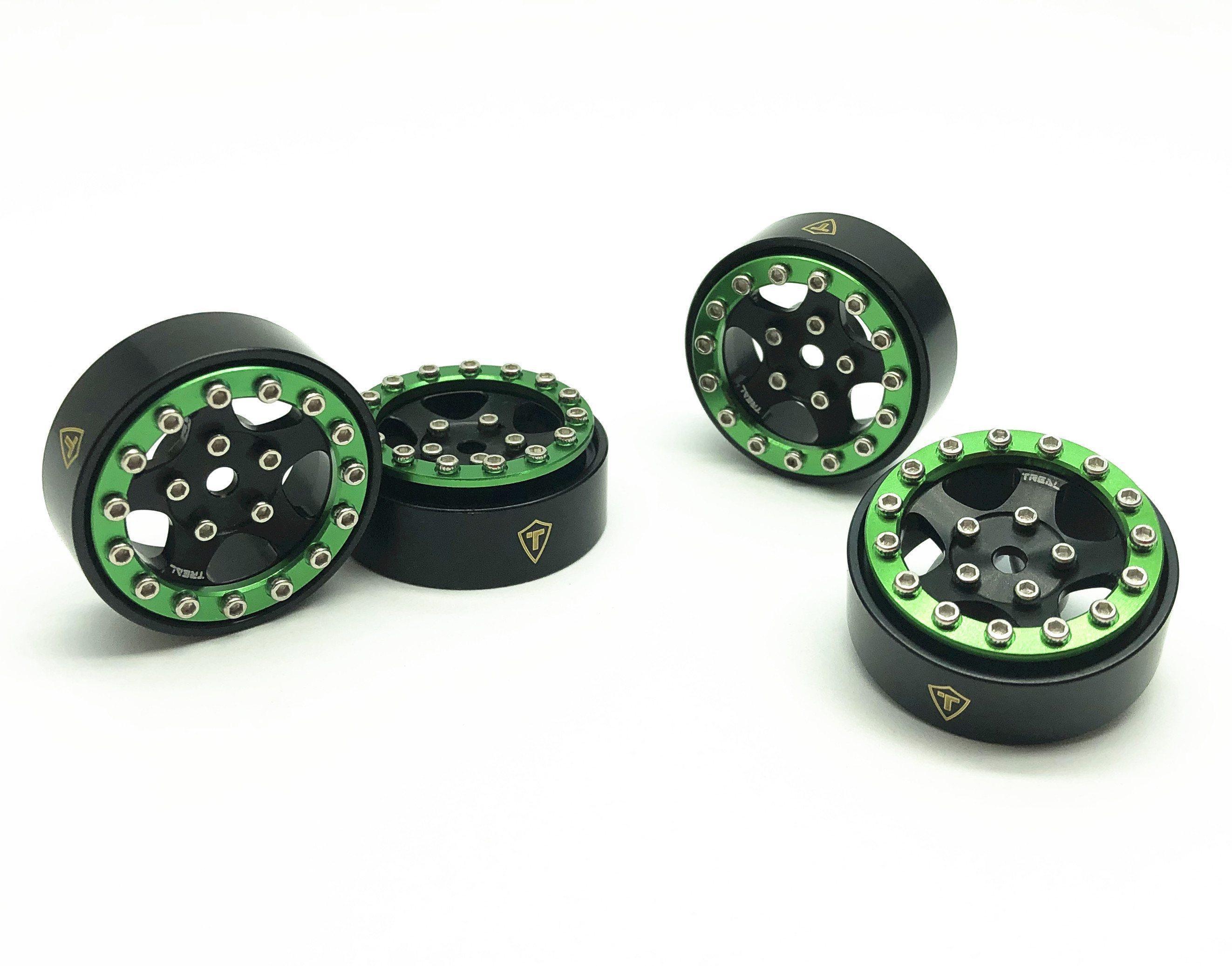 Treal 1.0 Beadlock Wheels for SCX24 with Brass Rings Weighted 22.4g-B Type (Green-Black)