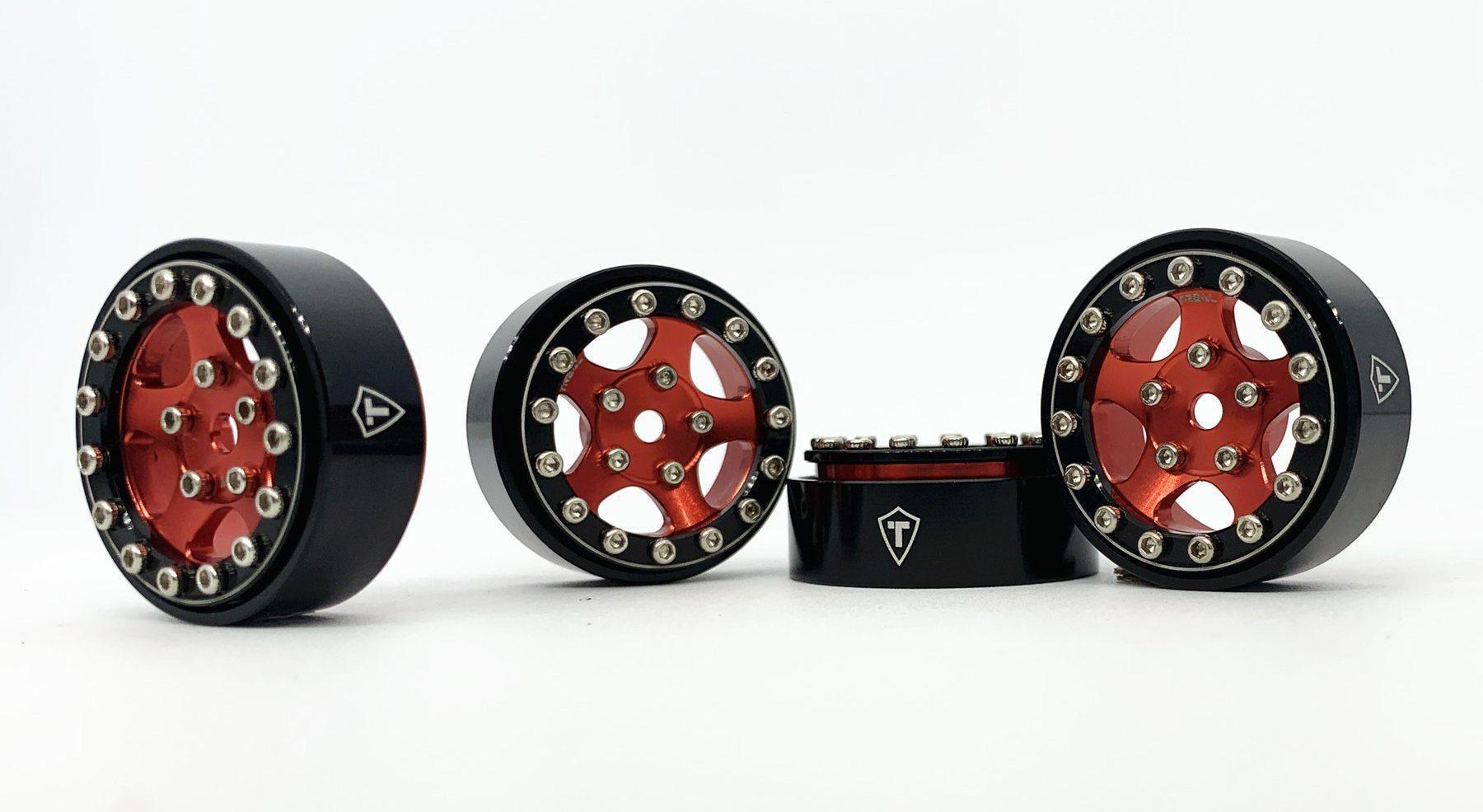 Treal 1.0 Beadlock Wheels for SCX24 Aluminum 11.6g-B Type (Black-Red)