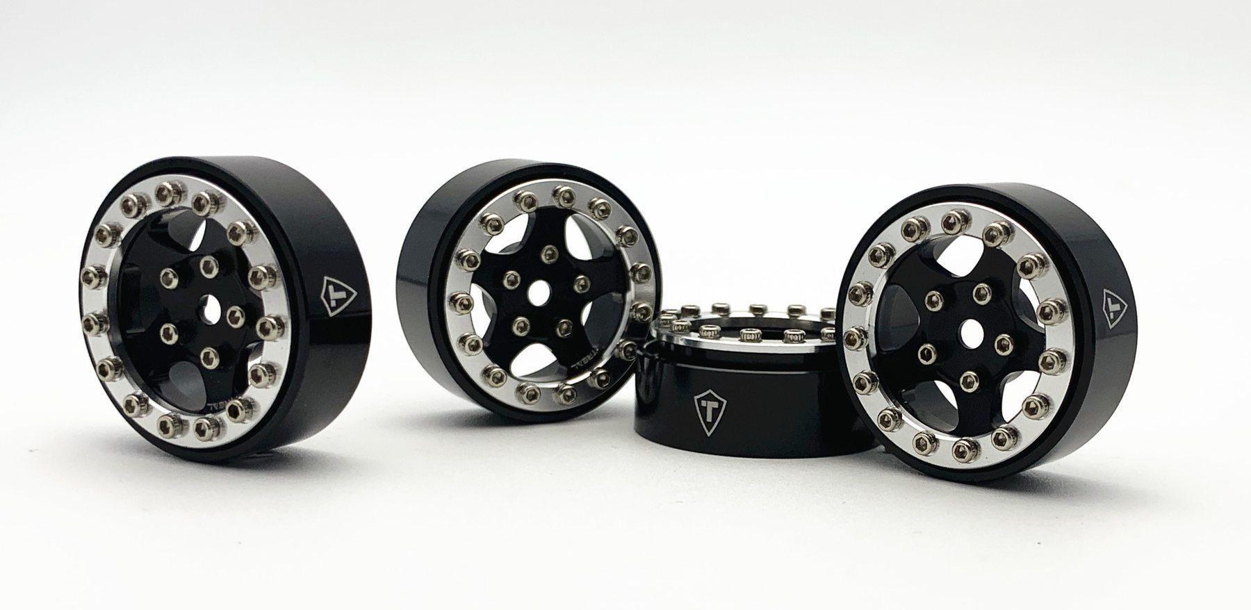 Treal 1.0 Beadlock Wheels for SCX24 Aluminum 11.6g-B Type (Silver-Black)