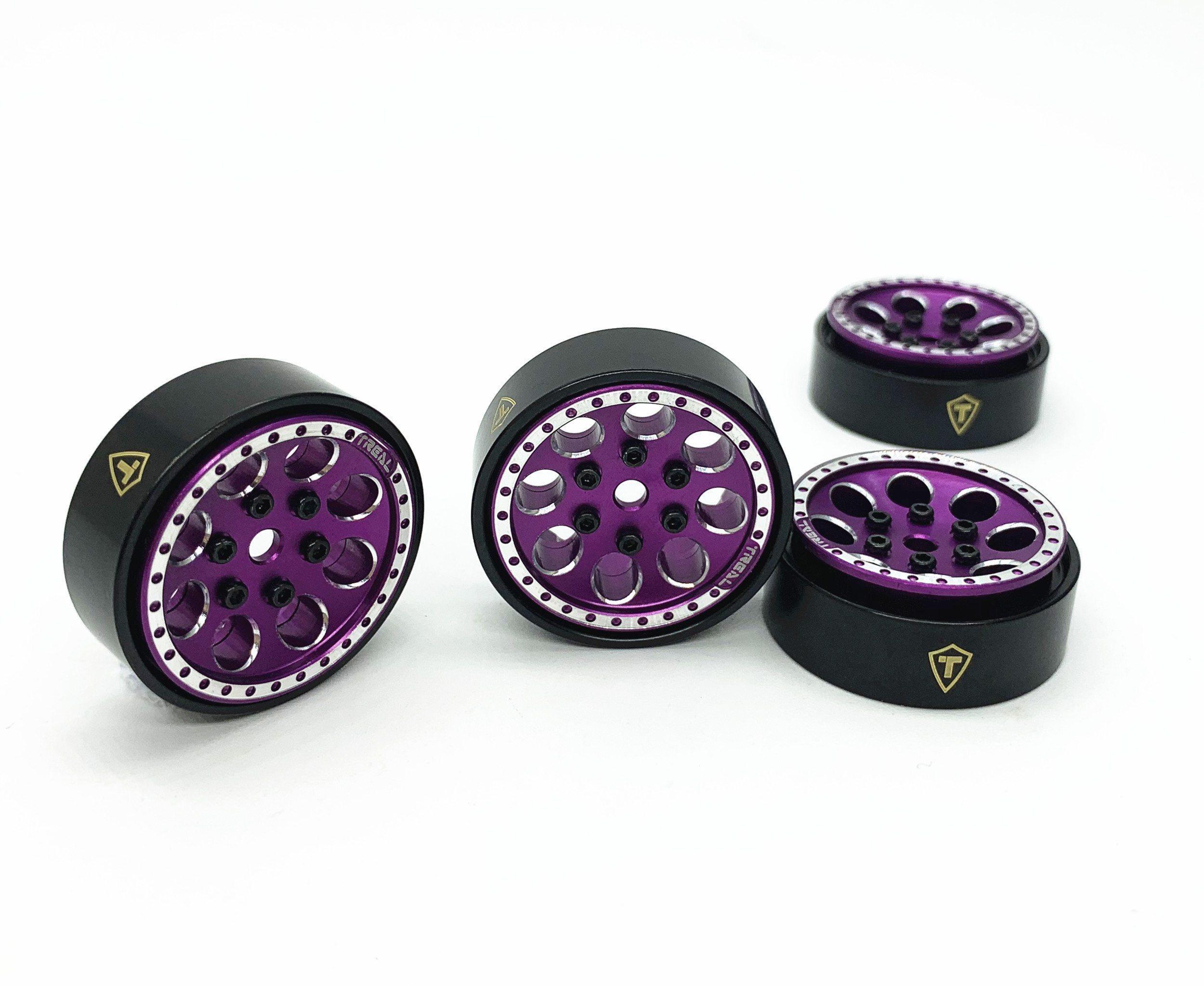 Treal 1.0 Beadlock Wheels(4P-Set) for Axial SCX24 1/24 Crawler Brass Ring Weighted 22g (Purple) ...