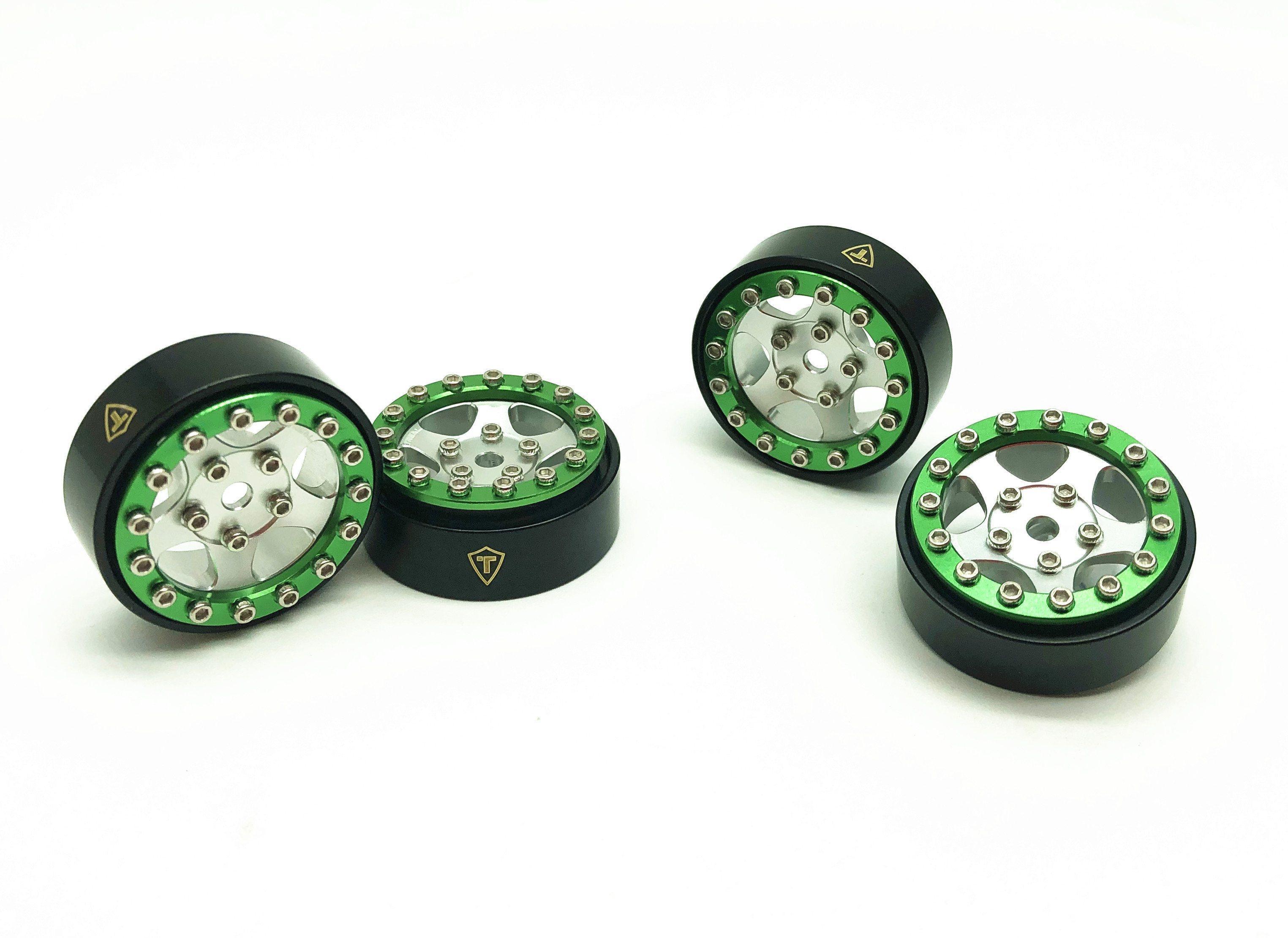 Treal 1.0 Beadlock Wheels for SCX24 with Brass Rings Weighted 22.4g-B Type (Green-Silver)