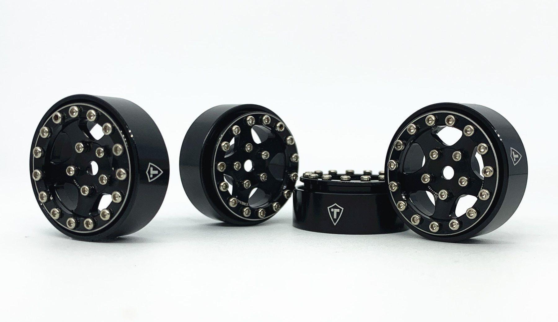 Treal 1.0 Beadlock Wheels for SCX24 Aluminum 11.6g-B Type (Black-Black)