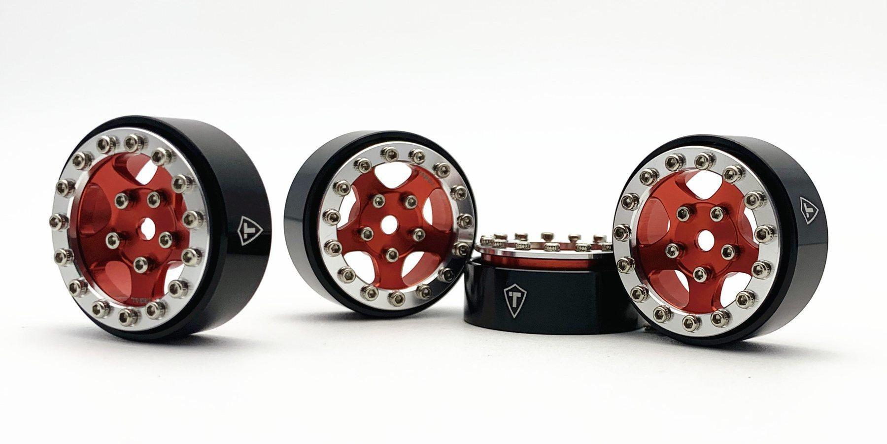 Treal 1.0 Beadlock Wheels for SCX24 Aluminum 11.6g-B Type (Silver-Red)