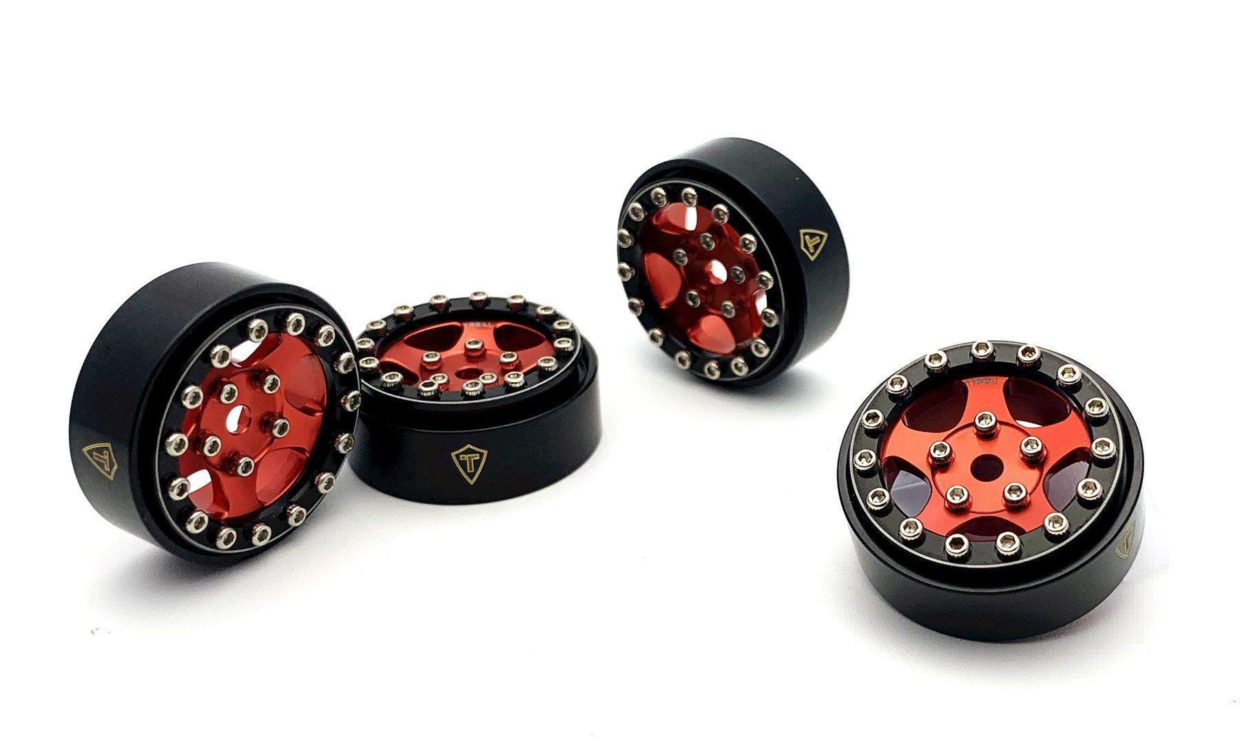Treal 1.0 Beadlock Wheels for SCX24 with Brass Rings Weighted 22.4g-B Type (Black-Red)