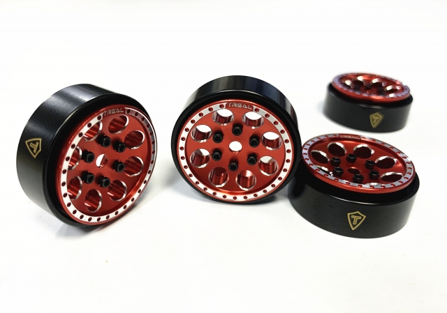 Treal SCX24 Beadlock Wheels with Brass Rings 22g (Red)