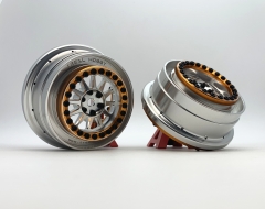 Treal UDR Wheels (2) Aluminum Beadlock Wheels -B Type for Traxxas UDR Fitting Hyrax Tires (Silver+Orange)