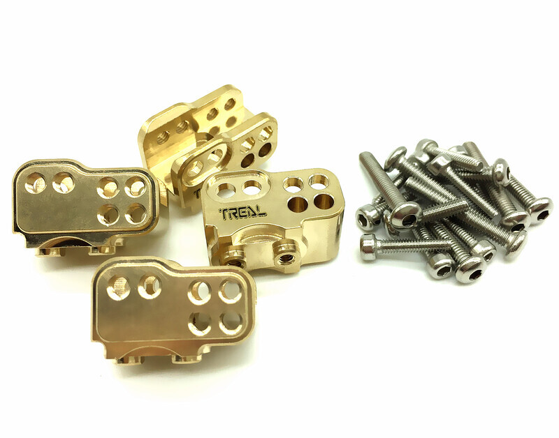 Treal SCX10 II Brass Front and Rear Lower Shock Suspension Link Mounts-Gold