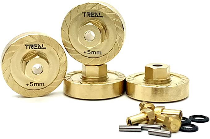 Treal Brass Extended Wheel Spacers (4p) +5mm Axle Counter Weight Type B for Axial SCX24 (Gold) ...