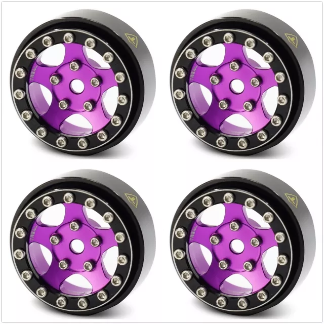 Treal 1.0 Beadlock Wheels(4P-Set) for Axial SCX24 with Brass Rings Weighted 22.4g-B Type (Black-Purple)