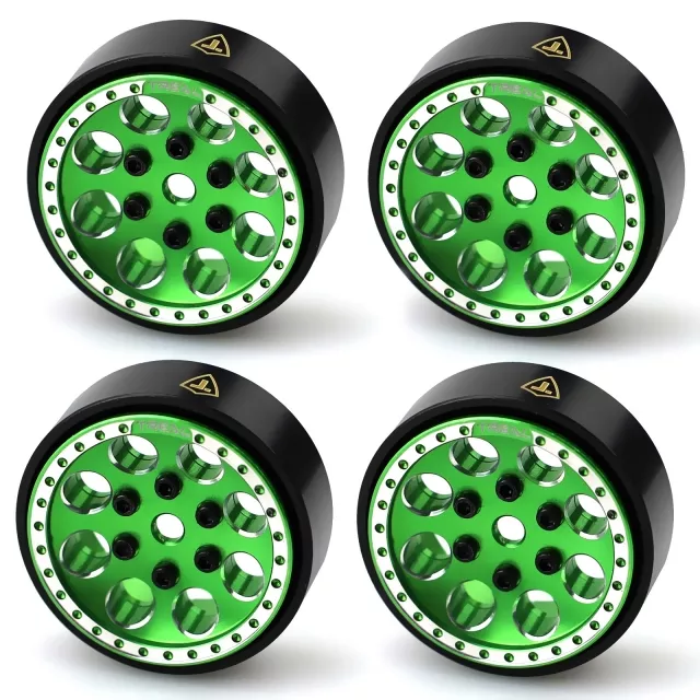 Treal 1.0 Beadlock Wheels(4P-Set) for Axial SCX24 1/24 Crawler Brass Ring Weighted 22g (Green) ...