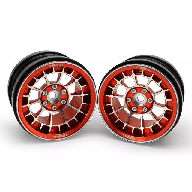 Treal Aluminium 2.2 Beadlock Wheels Rims(2)pcs Fit RC Crawler Mud Truck 2.2 Tires (Red) ...
