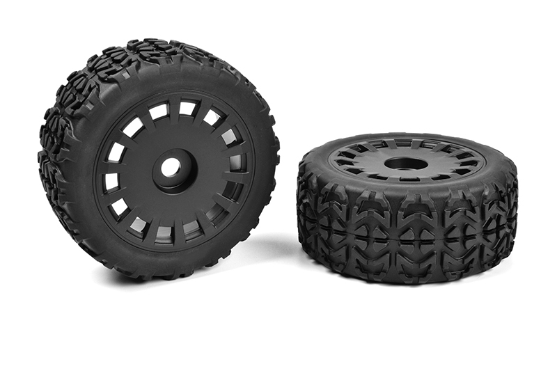 Off-Road 1/8 Truggy Tires - Tracer - Glued on Black Rims - 1 pair