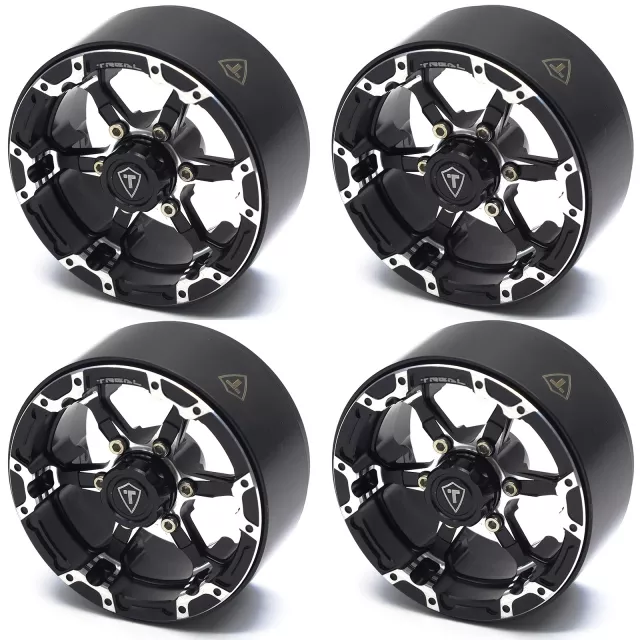 TREAL 1.9 Beadlock Wheels 1.9 inch Wheels (4P) CNC Machined for 1:10 RC Crawlers Axial SCX10 III TRX4 Redcat Gen8 - Black