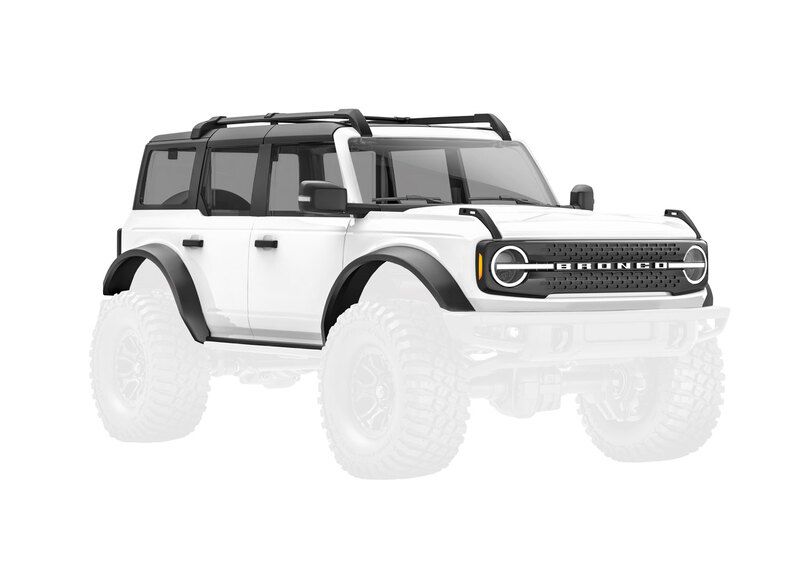 Traxxas Body, Ford Bronco (2021),Complete, White (Includes Grille, Side Mirrors, Door Handles, Fender Flares, Windshield Wipers, Spare Tire Mount, & Clipless Mounting)