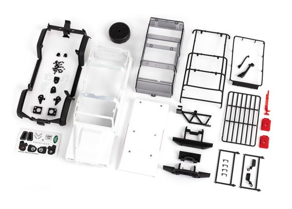 Traxxas Body, Land Rover Defender, Complete (White, Requires Painting) (Includes Grille, Side Mirrors, Door Handles, Fender Flares, Fuel Canisters, Jack, Spare Tire Mount, & Clipless Mounting)