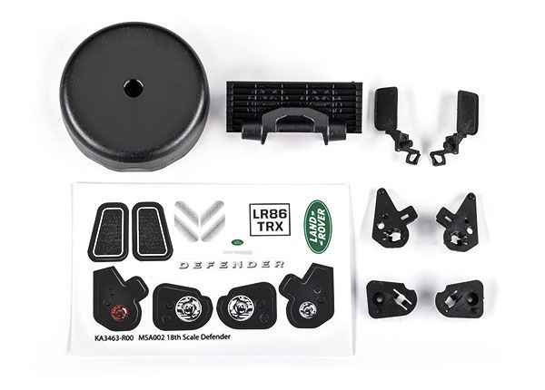 Traxxas Grille/ Mirrors, Side (Left & Right)/ Spare Tire Cover/ Light Retainers, Body (Front & Rear, Left & Right)/ Decal Sheet (Fits TRA9712 Body)