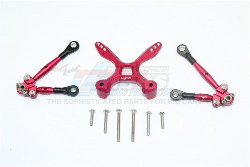 GPM Racing Aluminium Rear Tie Rods With Stabilizer - 9Pcs Set Red for Traxxas Ford GT4-Tec 2.0