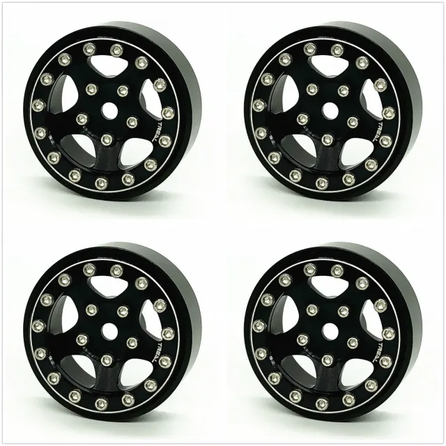 Treal 1.0 Beadlock Wheels for SCX24 with Brass Rings Weighted 22.4g-B Type - Black-Black