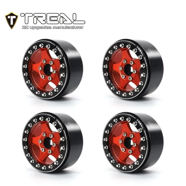 Treal 1.9 Beadlock Alloy Crawler Wheels for 1:10 Scale RC Truck-E Type - Black-Red