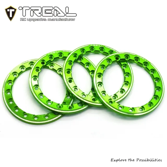TREAL 1.9 Beadlock Rings Aluminum Replacement for 1.9 Type D/E Wheels 1:10 RC - Green