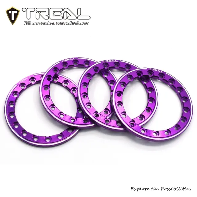 TREAL 1.9 Beadlock Rings Aluminum Replacement for 1.9 Type D/E Wheels 1:10 RC - Purple