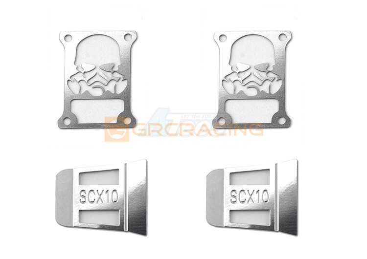 GRC Stainless Steel Tail Light Guard Logo A for SCX10 III Wrangler - Silver