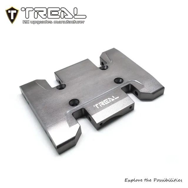 TREAL SCX10 Pro Center Skid Plate CNC Billet Machined Aluminum 7075 - Grey