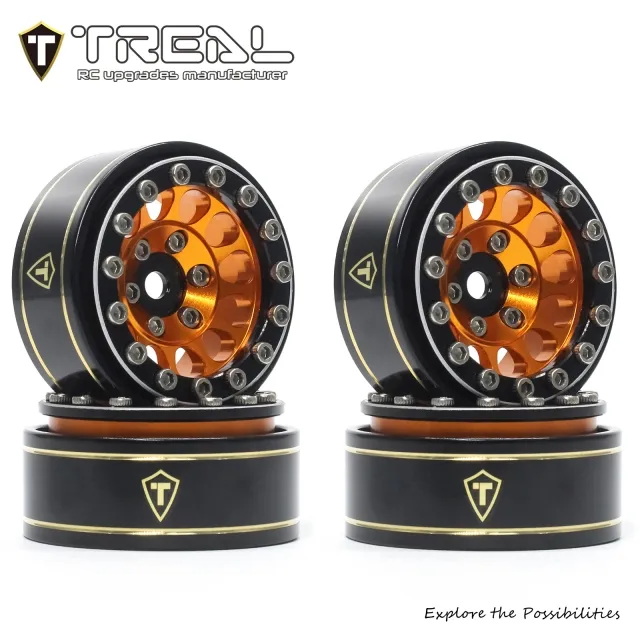 TREAL 1.0 Beadlock Wheels 12 Spokes Classic Rims (4P) for SCX24 AX24 FCX24 TRX4M 1/24 1/18 Crawler Car-Type I - Orange