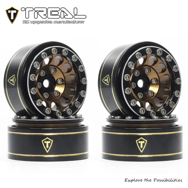 TREAL 1.0 Beadlock Wheels 12 Spokes Classic Rims (4P) for SCX24 AX24 FCX24 TRX4M 1/24 1/18 Crawler Car-Type I - Bronze
