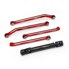 TREAL Aluminum 7075 Extended Rear Suspension Links Kit (+12mm) & Rear Center Drive Shaft Stretch Kit for FMS FCX24 - Red