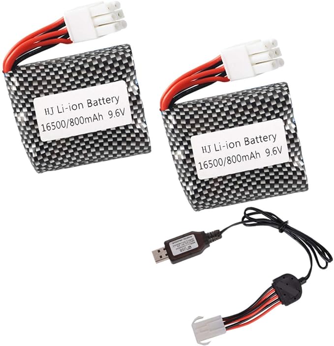 2 Pcs 20C High Draw 9.6V 16500 x 3 800mAh Rechargeable EL6P Plug Li-ion Battery with a USB Charging Line