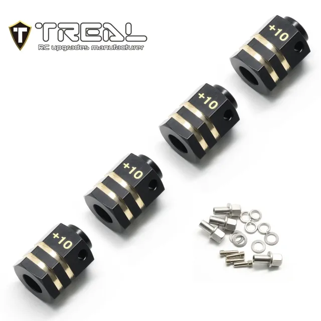 Treal Brass Extended Wheel Hubs Hex Pins Blackening 4pcs-Set for TRX-4 RC Car +10mm - Black
