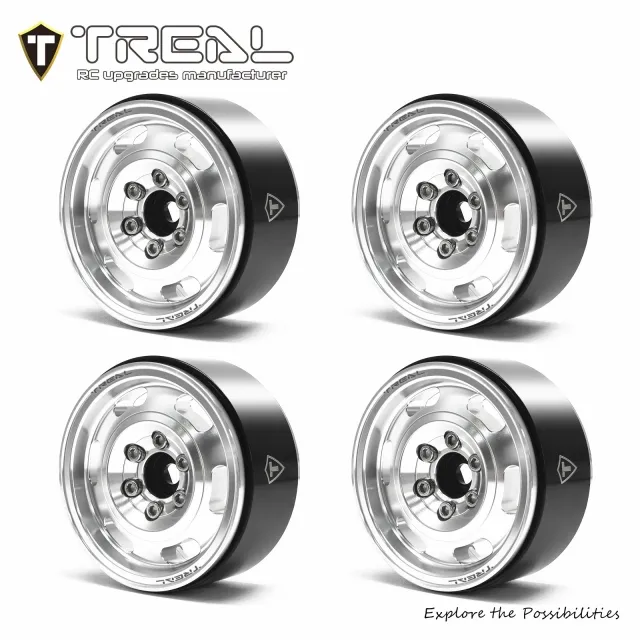 Treal Metal 1.9 Beadlock Wheel Rims 4pcs Vintage Design Wheel Hub for Wagon Wheel -Type G - Silver