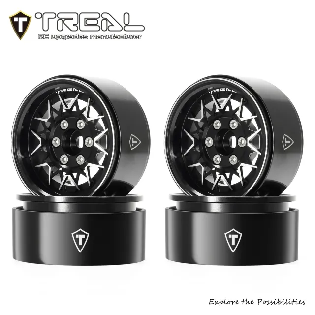 TREAL 1.9 Beadlock Wheels Fasion RC Wheel Rims(4P) -Type V - Black