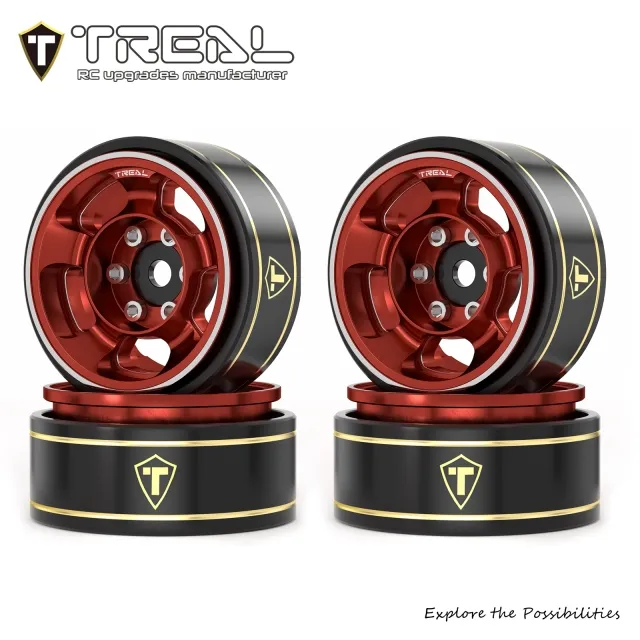 TREAL 1.0 Aluminum Beadlock Wheels Five Spoke Classic Wheel Rims Set (4P) Type G - Red