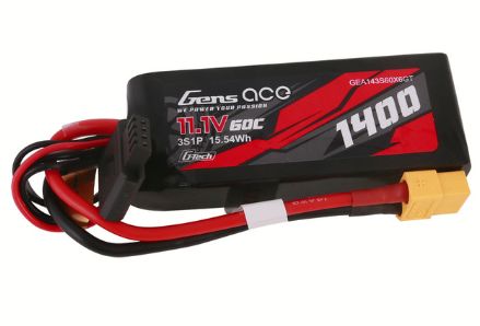 11.1V 1400mAh 3S 60C G-Tech Smart Lipo: XT60