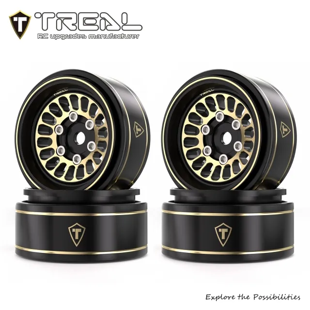 TREAL 1.0 Brass Beadlock Wheels Crawler Wheel Rims (4P) Hubs Removable 1/24 1/18 RC Crawler, 40g(0.08lb)/pc (Type D)