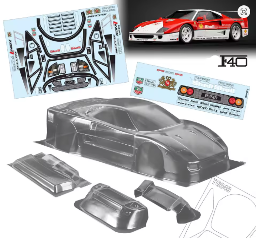  F40 Super Car 1/10 RC Polycarbonate Body Shell - Clear