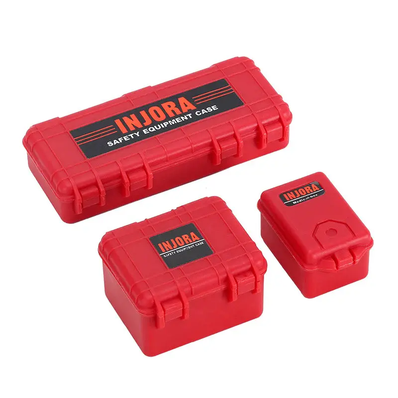 INJORA 3pcs Plastic Storage Boxes Decor Tool, 1/10 Scale Accessories for RC Crawler Red