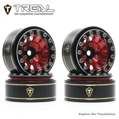TREAL 1.0 Beadlock Wheels 12 Spokes Classic Rims (4P) for SCX24 AX24 FCX24 TRX4M 1/24 1/18 Crawler Car-Type I Red
