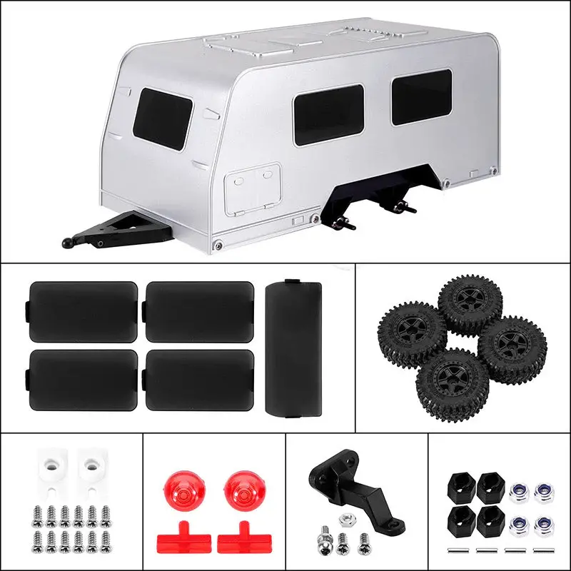 INJORA Travel Camper Trailer with Hitch For 1/18 RC Crawler TRX4M