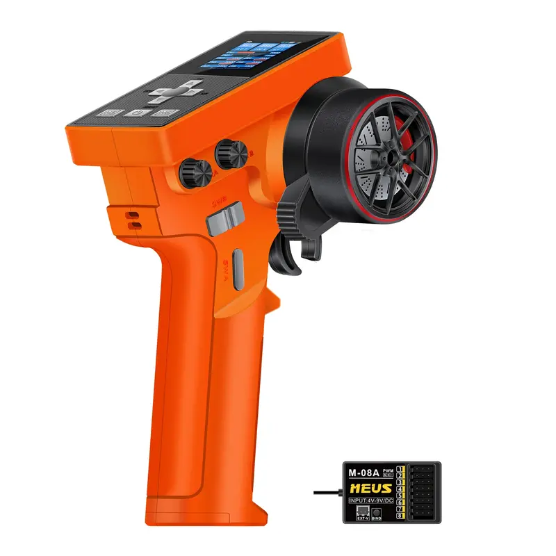 MEUS Racing ME-8B Orange RC Transmitter 8CH 2.4GHz & M-08A Receiver for 1/8 1/10 1/18 1/24 TRX4 SCX10 TRX4M SCX24 RC Models